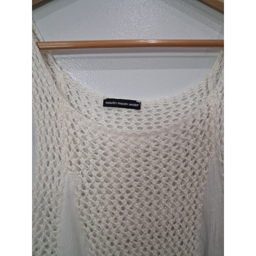 South Moon Under Womens White Crochet Gauzy Mixed Media Handkerchief Tunic Top S - Picture 8 of 8